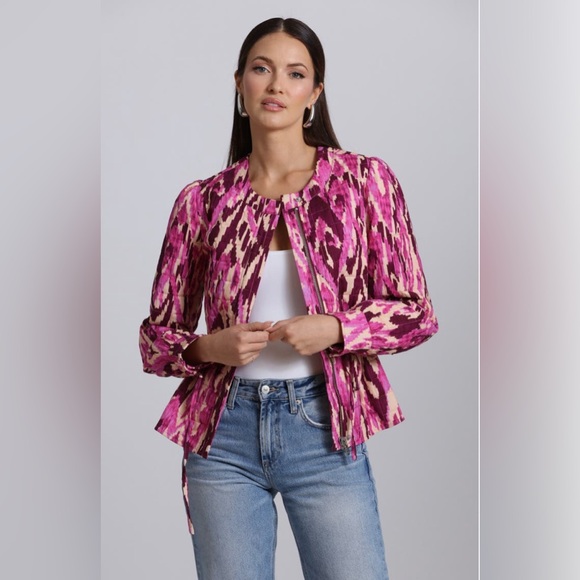 NWOT Avec Les Filles Quilted Jacket Peony Ikat Pink Medium - Picture 5 of 5